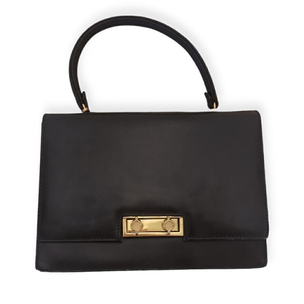 Vintage Retro Leather Handbag with Gold Lock and Red Interior